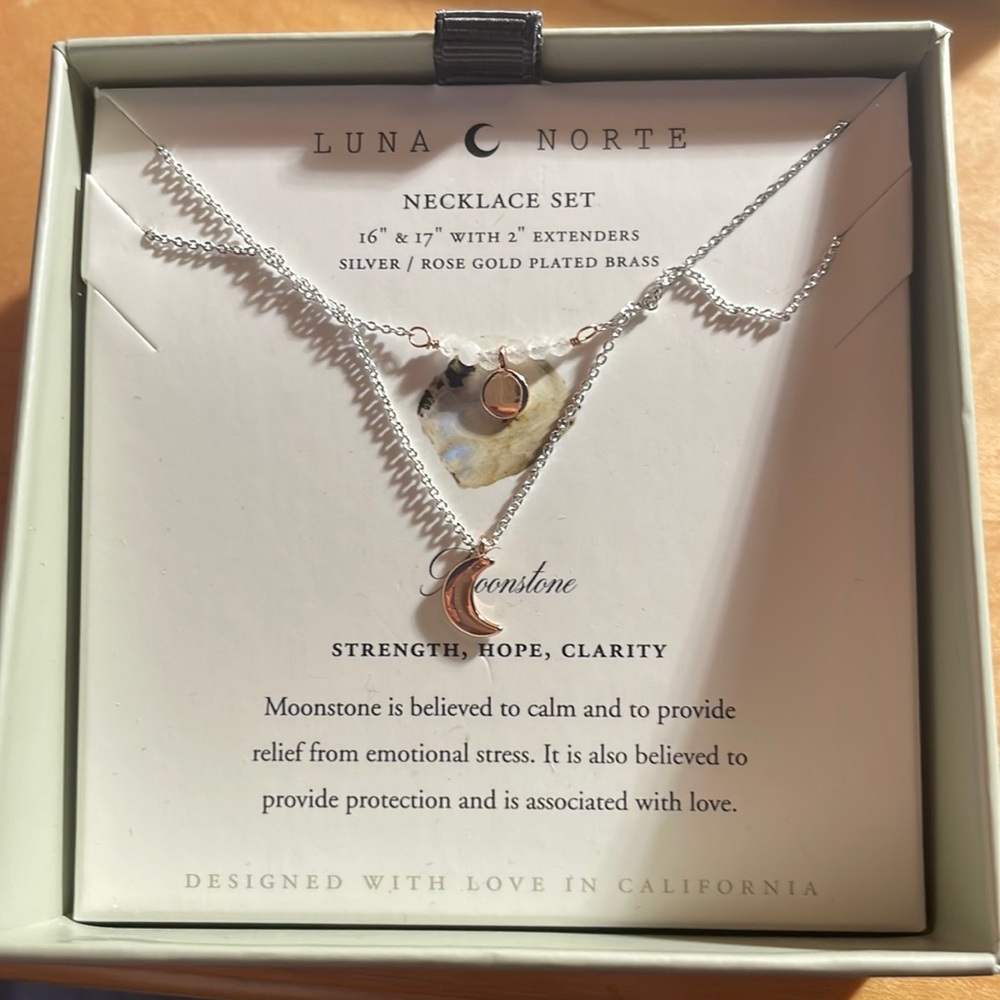 Luna Norte Moonstone Crystal 2pcs Rose Gold and Silver Necklace